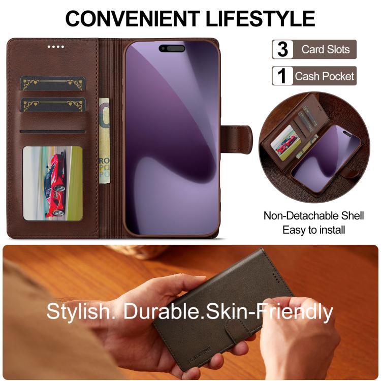 LC.IMEEKE Calf Texture Horizontal Flip Leather Case, For iPhone 17 Pro Max, For iPhone 17 Pro, For iPhone 17, For iPhone 17 Air, iPhone 16e, For iPhone 16 Pro Max