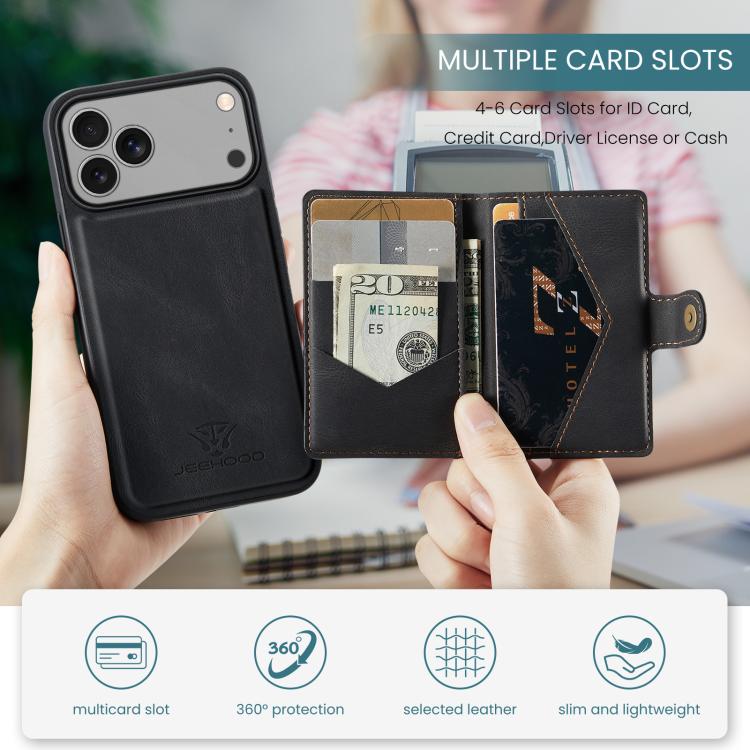 JEEHOOD J01 Retro Magnetic Detachable Wallet Phone Case, For iPhone 17 Pro Max, For iPhone 17 Pro, For iPhone 17 Air, For iPhone 16e, For iPhone 16 Pro Max, For iPhone 16 Pro