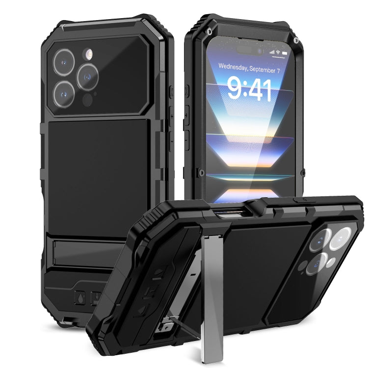 R-JUST Life Waterproof Dustproof Shockproof Holder Phone Case, For iPhone 16e, For iPhone 16 Pro Max, For iPhone 16 Plus, For iPhone 15 Pro Max, For iPhone 15 Plus