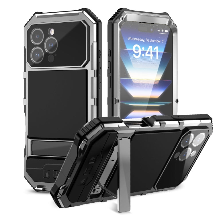 R-JUST Life Waterproof Dustproof Shockproof Holder Phone Case, For iPhone 16e, For iPhone 16 Pro Max, For iPhone 16 Plus, For iPhone 15 Pro Max, For iPhone 15 Plus