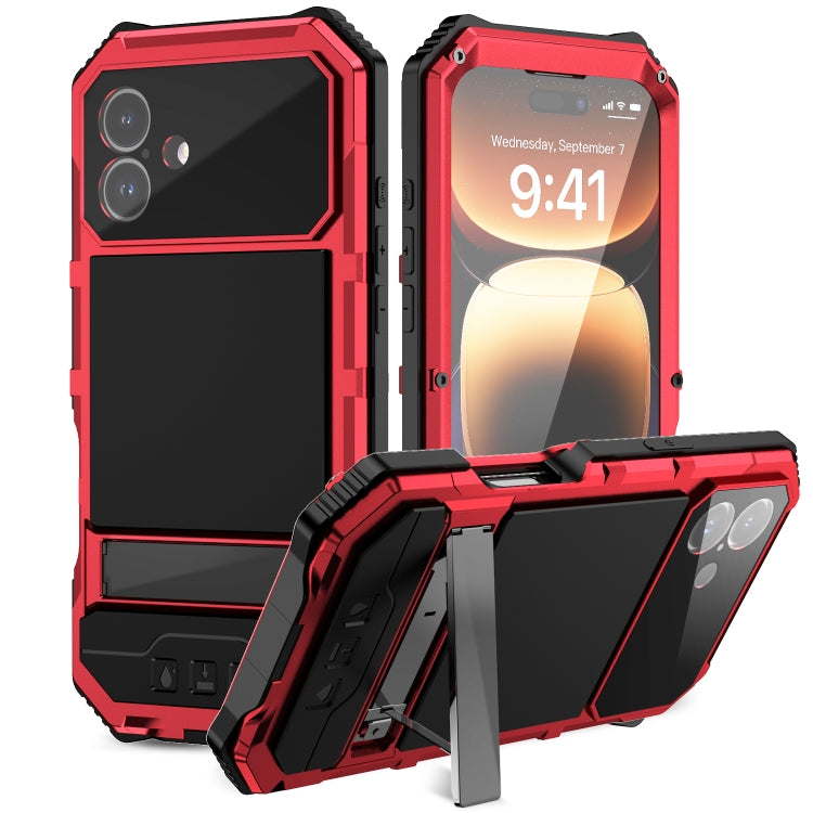 R-JUST Life Waterproof Dustproof Shockproof Holder Phone Case, For iPhone 16e, For iPhone 16 Pro Max, For iPhone 16 Plus, For iPhone 15 Pro Max, For iPhone 15 Plus