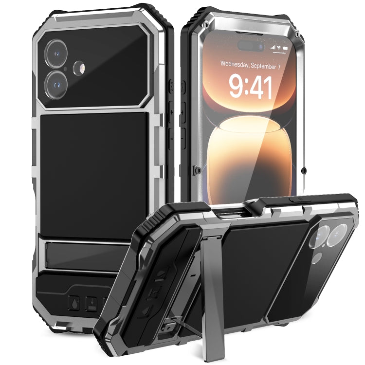 R-JUST Life Waterproof Dustproof Shockproof Holder Phone Case, For iPhone 16e, For iPhone 16 Pro Max, For iPhone 16 Plus, For iPhone 15 Pro Max, For iPhone 15 Plus