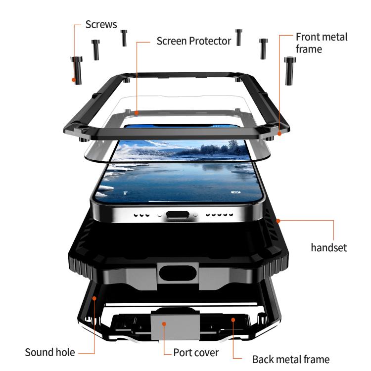 R-JUST Life Waterproof Dustproof Shockproof Holder Phone Case, For iPhone 16e, For iPhone 16 Pro Max, For iPhone 16 Plus, For iPhone 15 Pro Max, For iPhone 15 Plus