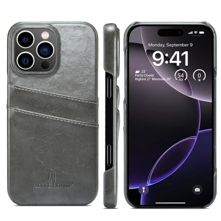 Fierre Shann Retro Oil Wax Texture Card Slots PU Leather Phone Case, For iPhone 16e, For iPhone 16 Pro Max, For iPhone 16 Pro, For iPhone 16 Plus, For iPhone 16