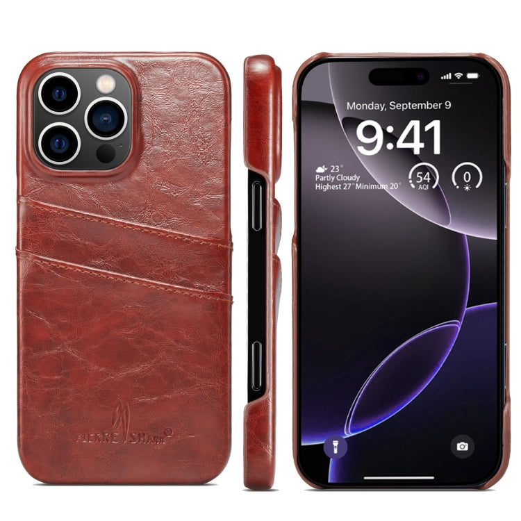 Fierre Shann Retro Oil Wax Texture Card Slots PU Leather Phone Case, For iPhone 16e, For iPhone 16 Pro Max, For iPhone 16 Pro, For iPhone 16 Plus, For iPhone 16