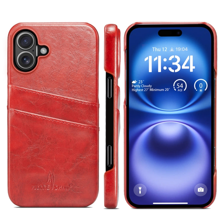 Fierre Shann Retro Oil Wax Texture Card Slots PU Leather Phone Case, For iPhone 16e, For iPhone 16 Pro Max, For iPhone 16 Pro, For iPhone 16 Plus, For iPhone 16