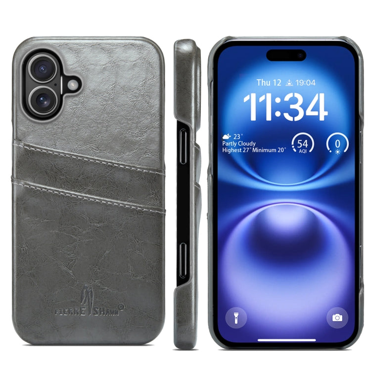 Fierre Shann Retro Oil Wax Texture Card Slots PU Leather Phone Case, For iPhone 16e, For iPhone 16 Pro Max, For iPhone 16 Pro, For iPhone 16 Plus, For iPhone 16