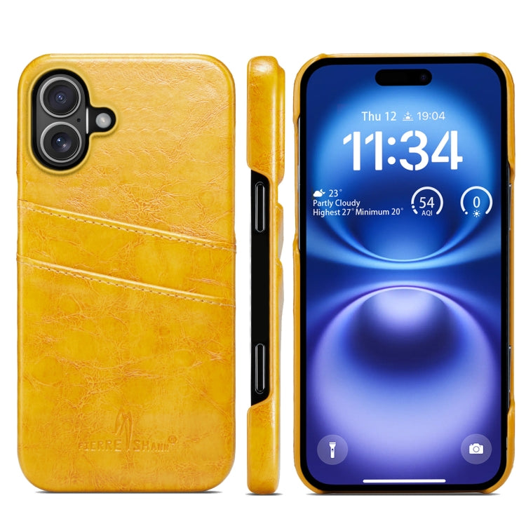Fierre Shann Retro Oil Wax Texture Card Slots PU Leather Phone Case, For iPhone 16e, For iPhone 16 Pro Max, For iPhone 16 Pro, For iPhone 16 Plus, For iPhone 16
