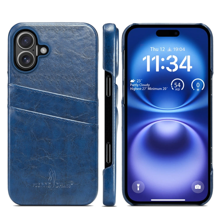 Fierre Shann Retro Oil Wax Texture Card Slots PU Leather Phone Case, For iPhone 16e, For iPhone 16 Pro Max, For iPhone 16 Pro, For iPhone 16 Plus, For iPhone 16