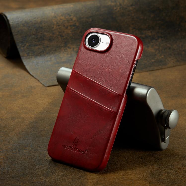 Fierre Shann Retro Oil Wax Texture Card Slots PU Leather Phone Case, For iPhone 16e, For iPhone 16 Pro Max, For iPhone 16 Pro, For iPhone 16 Plus, For iPhone 16