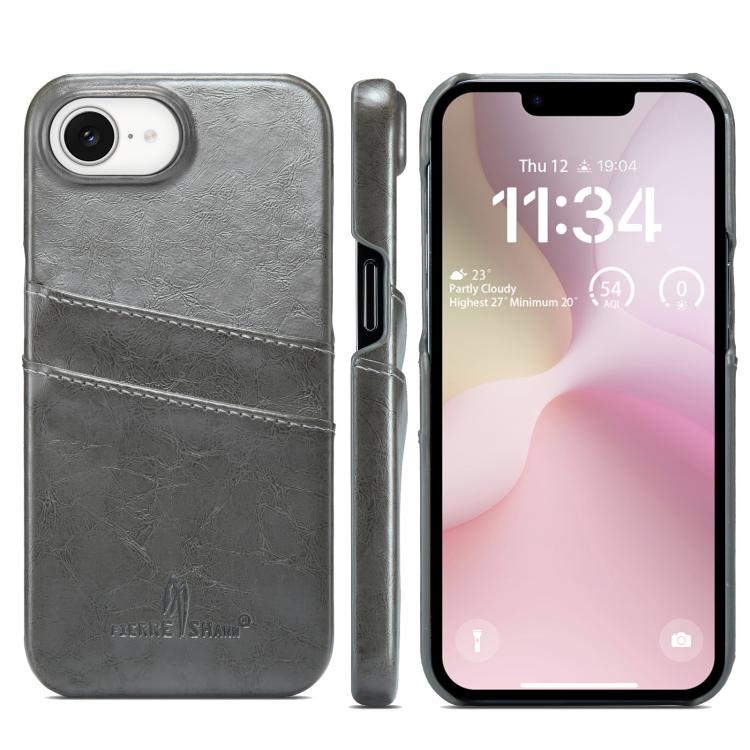 Fierre Shann Retro Oil Wax Texture Card Slots PU Leather Phone Case, For iPhone 16e, For iPhone 16 Pro Max, For iPhone 16 Pro, For iPhone 16 Plus, For iPhone 16
