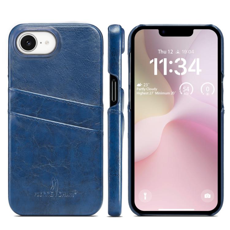 Fierre Shann Retro Oil Wax Texture Card Slots PU Leather Phone Case, For iPhone 16e, For iPhone 16 Pro Max, For iPhone 16 Pro, For iPhone 16 Plus, For iPhone 16