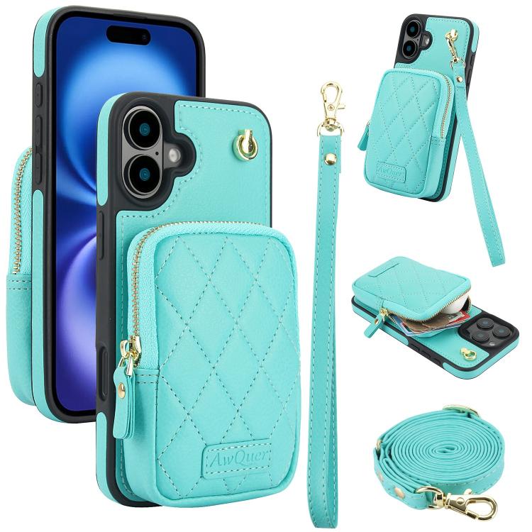 AwQuer Crossbody Zipper Wallet Bag Litchi Leather Phone Case, For iPhone 16 Pro Max, For iPhone 16 Pro, For iPhone 16 Plus, For iPhone 16, For iPhone 15 Pro Max, For iPhone 15 Pro