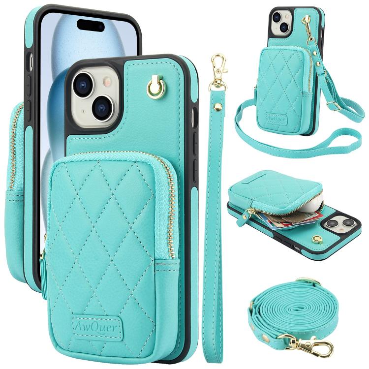 AwQuer Crossbody Zipper Wallet Bag Litchi Leather Phone Case, For iPhone 15 Plus, For iPhone 15, For iPhone 14 Plus, For iPhone 14 / 13, For iPhone 14 Pro, For iPhone 14 Pro Max