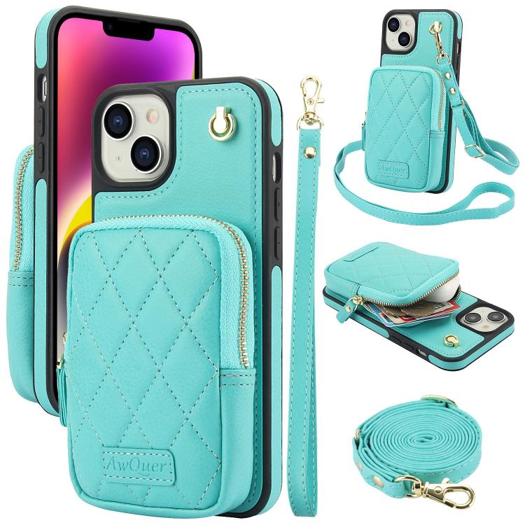 AwQuer Crossbody Zipper Wallet Bag Litchi Leather Phone Case, For iPhone 15 Plus, For iPhone 15, For iPhone 14 Plus, For iPhone 14 / 13, For iPhone 14 Pro, For iPhone 14 Pro Max
