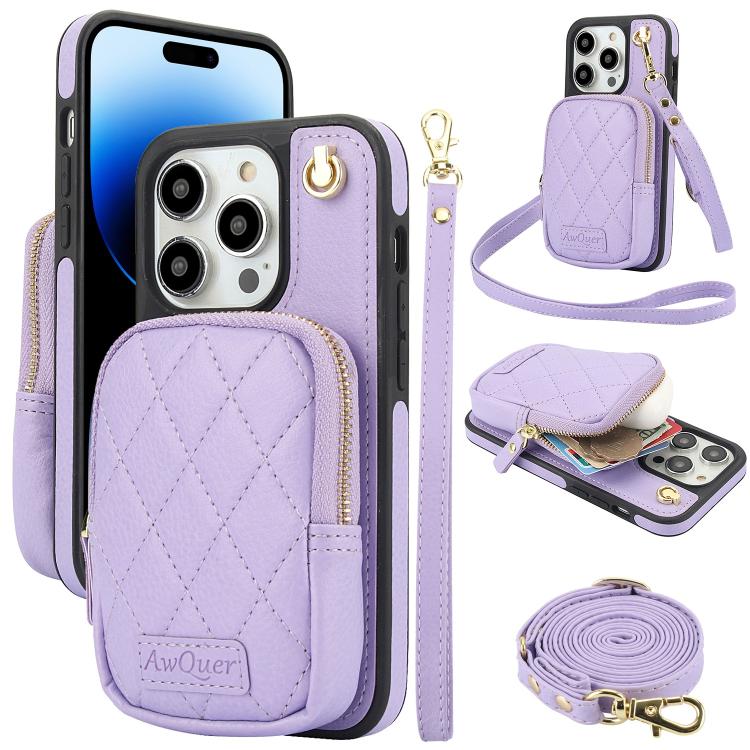 AwQuer Crossbody Zipper Wallet Bag Litchi Leather Phone Case, For iPhone 15 Plus, For iPhone 15, For iPhone 14 Plus, For iPhone 14 / 13, For iPhone 14 Pro, For iPhone 14 Pro Max