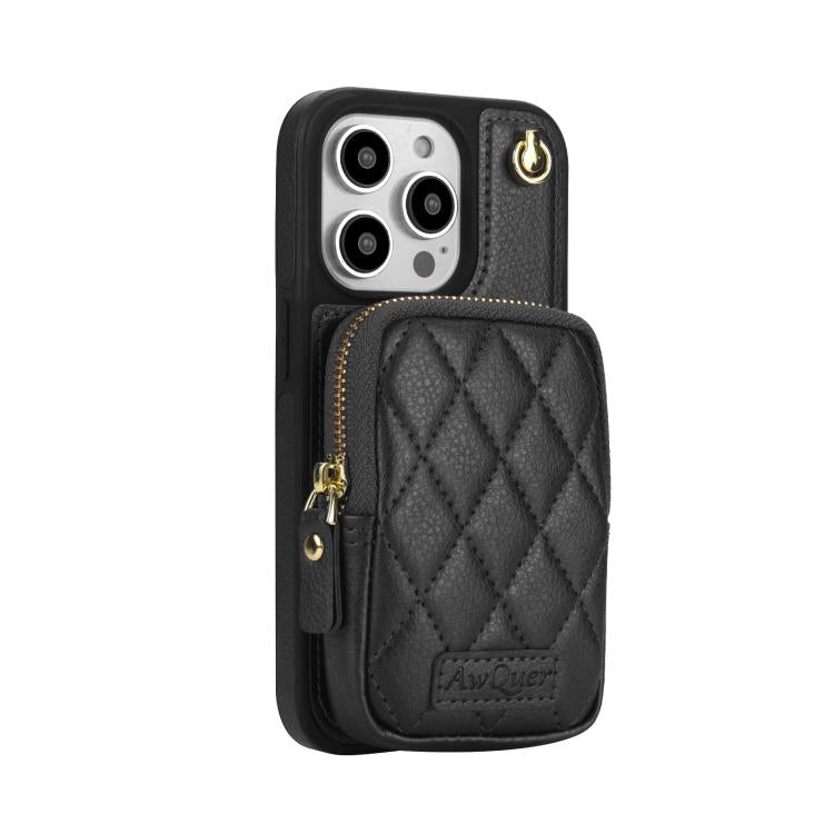 AwQuer Crossbody Zipper Wallet Bag Litchi Leather Phone Case, For iPhone 13 Pro Max, For iPhone 13 Pro, For iPhone 12 / 12 Pro, For iPhone 12 Pro Max, For iPhone 11 Pro Max, For iPhone 11
