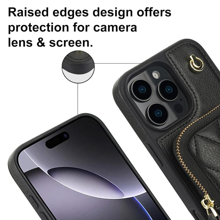 AwQuer Crossbody Zipper Wallet Bag Litchi Leather Phone Case, For iPhone 13 Pro Max, For iPhone 13 Pro, For iPhone 12 / 12 Pro, For iPhone 12 Pro Max, For iPhone 11 Pro Max, For iPhone 11