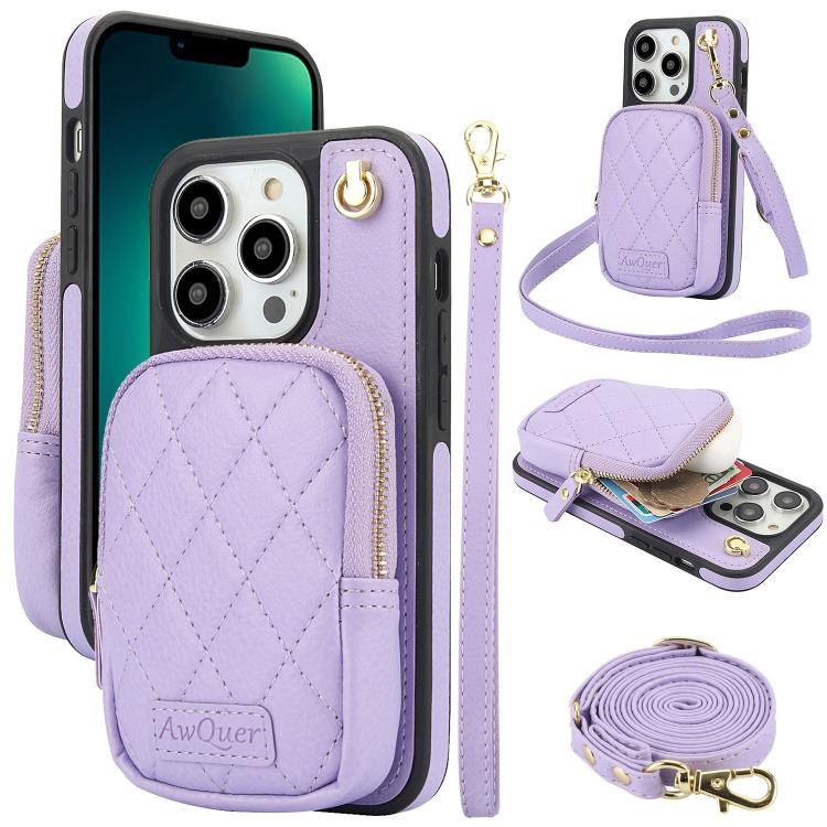 AwQuer Crossbody Zipper Wallet Bag Litchi Leather Phone Case, For iPhone 13 Pro Max, For iPhone 13 Pro, For iPhone 12 / 12 Pro, For iPhone 12 Pro Max, For iPhone 11 Pro Max, For iPhone 11