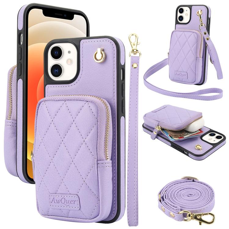 AwQuer Crossbody Zipper Wallet Bag Litchi Leather Phone Case, For iPhone 13 Pro Max, For iPhone 13 Pro, For iPhone 12 / 12 Pro, For iPhone 12 Pro Max, For iPhone 11 Pro Max, For iPhone 11