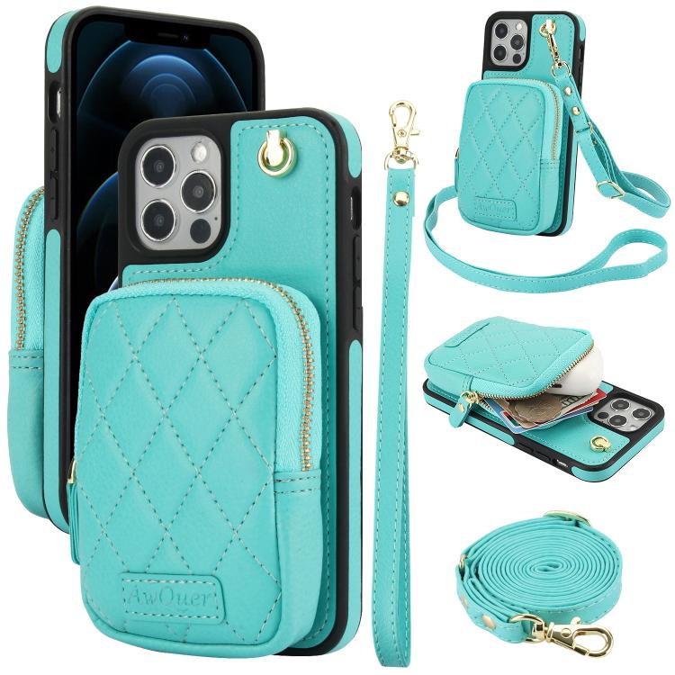 AwQuer Crossbody Zipper Wallet Bag Litchi Leather Phone Case, For iPhone 13 Pro Max, For iPhone 13 Pro, For iPhone 12 / 12 Pro, For iPhone 12 Pro Max, For iPhone 11 Pro Max, For iPhone 11