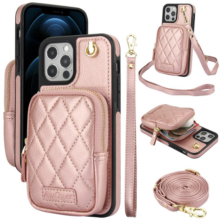 AwQuer Crossbody Zipper Wallet Bag Litchi Leather Phone Case, For iPhone 13 Pro Max, For iPhone 13 Pro, For iPhone 12 / 12 Pro, For iPhone 12 Pro Max, For iPhone 11 Pro Max, For iPhone 11