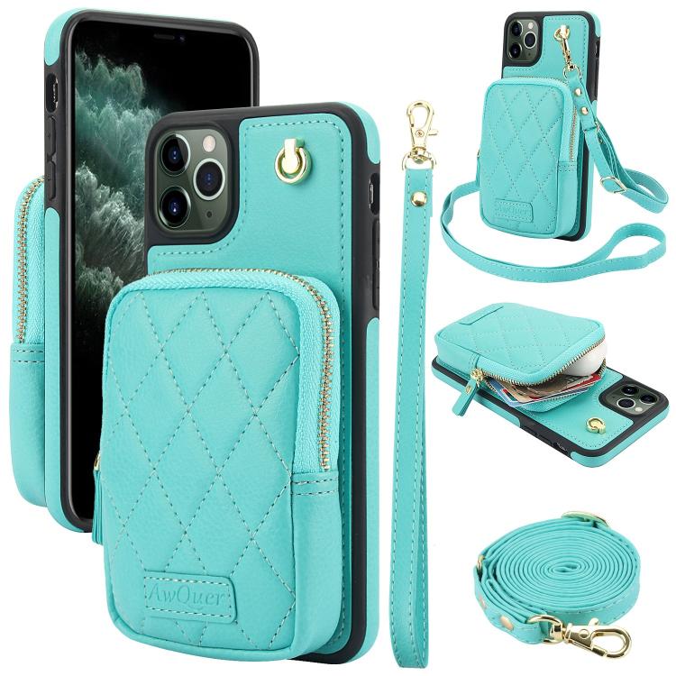 AwQuer Crossbody Zipper Wallet Bag Litchi Leather Phone Case, For iPhone 13 Pro Max, For iPhone 13 Pro, For iPhone 12 / 12 Pro, For iPhone 12 Pro Max, For iPhone 11 Pro Max, For iPhone 11