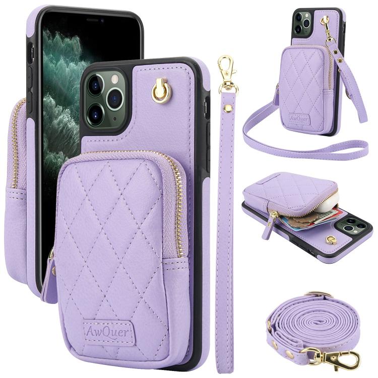 AwQuer Crossbody Zipper Wallet Bag Litchi Leather Phone Case, For iPhone 13 Pro Max, For iPhone 13 Pro, For iPhone 12 / 12 Pro, For iPhone 12 Pro Max, For iPhone 11 Pro Max, For iPhone 11