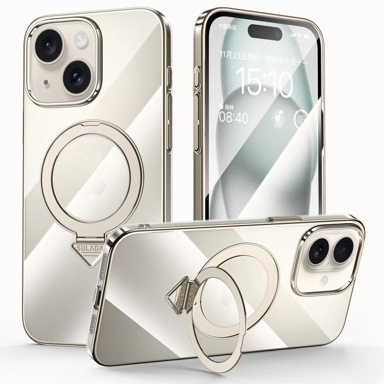 SULADA Electroplated Transparent MagSafe Holder Phone Case, For iPhone 16 Pro Max, For iPhone 16 Pro, For iPhone 16 Plus, For iPhone 16, For iPhone 15 Pro Max, For iPhone 15 Pro, For iPhone 15