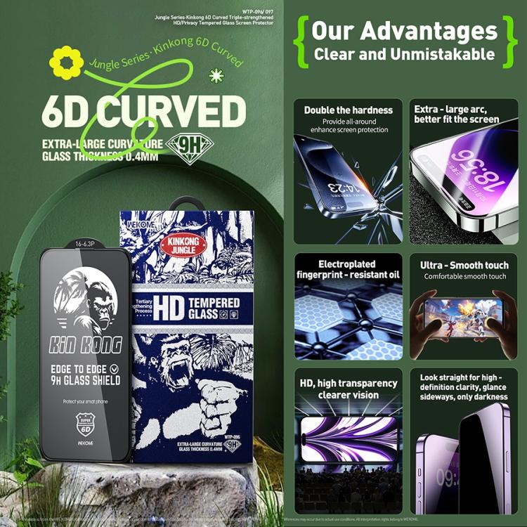 WK WTP-096 Jungle Series Kinkong 6D Curved HD Tempered Glass Film, For iPhone 15 Pro