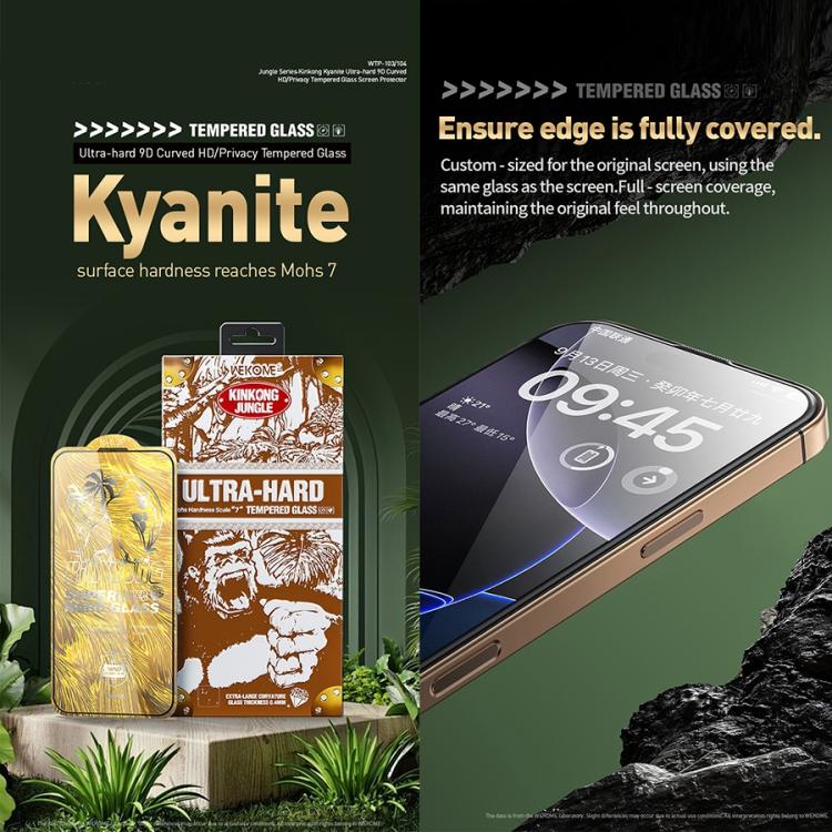 WK WTP-103 Jungle Series Kinkong Kyanite Ultra-hard 9D Curved HD Aluminum Glass Film, For iPhone 16 Pro Max, For iPhone 16 Pro, For iPhone 16 Plus / 15 Plus, For iPhone 16 / 15, For iPhone 15 Pro Max, For iPhone 15 Pro