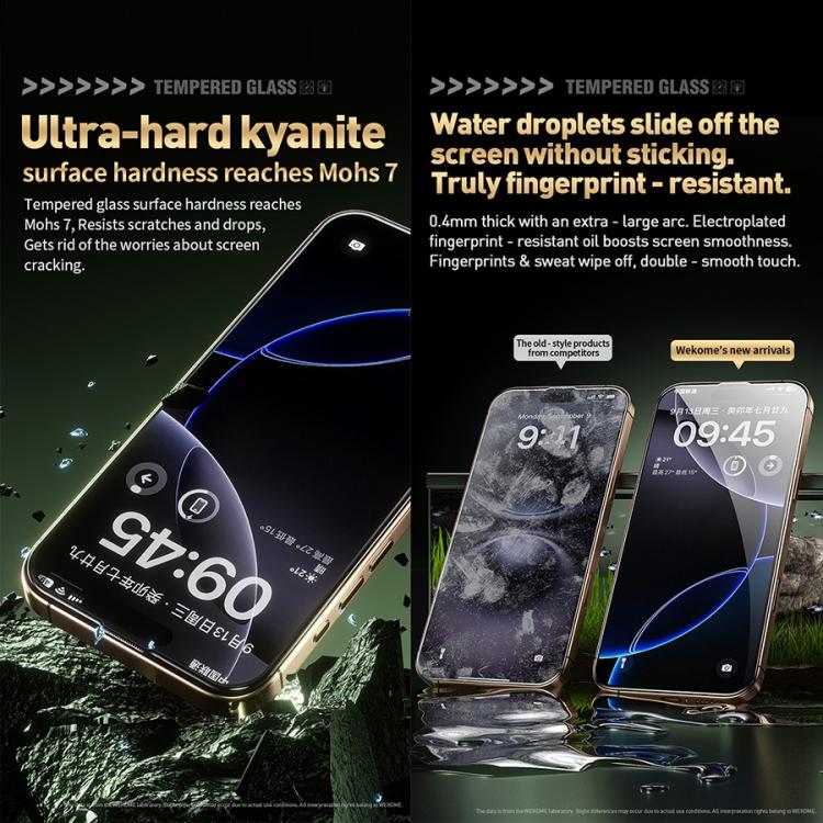 WK WTP-103 Jungle Series Kinkong Kyanite Ultra-hard 9D Curved HD Aluminum Glass Film, For iPhone 16 Pro Max, For iPhone 16 Pro, For iPhone 16 Plus / 15 Plus, For iPhone 16 / 15, For iPhone 15 Pro Max, For iPhone 15 Pro