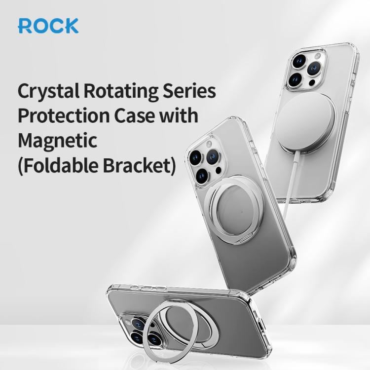 ROCK JingDun Series Clear Rotating MagSafe Holder PC Hybrid TPU Phone Case, For iPhone 16 Pro Max, For iPhone 16 Pro