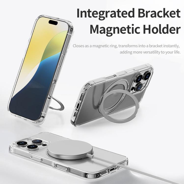 ROCK JingDun Series Clear Rotating MagSafe Holder PC Hybrid TPU Phone Case, For iPhone 16 Pro Max, For iPhone 16 Pro