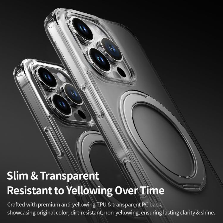 ROCK JingDun Series Clear Rotating MagSafe Holder PC Hybrid TPU Phone Case, For iPhone 16 Pro Max, For iPhone 16 Pro