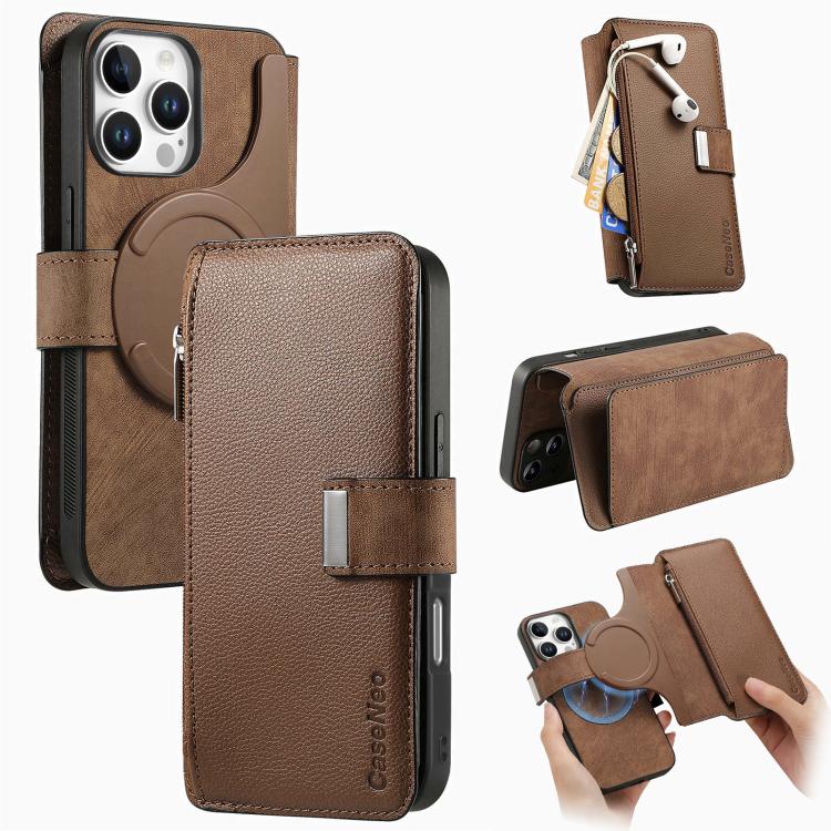 CaseNeo MagSafe RFID Anti-theft Zipper Wallet Retro Leather Phone Case, For iPhone 16 Pro Max, For iPhone 16 Pro, For iPhone 16 Plus, For iPhone 16, For iPhone 14