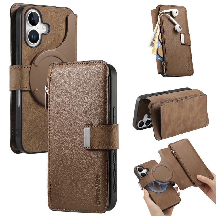 CaseNeo MagSafe RFID Anti-theft Zipper Wallet Retro Leather Phone Case, For iPhone 16 Pro Max, For iPhone 16 Pro, For iPhone 16 Plus, For iPhone 16, For iPhone 14
