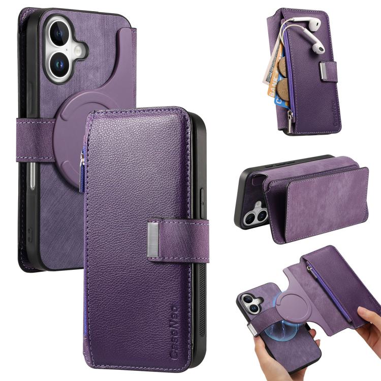 CaseNeo MagSafe RFID Anti-theft Zipper Wallet Retro Leather Phone Case, For iPhone 16 Pro Max, For iPhone 16 Pro, For iPhone 16 Plus, For iPhone 16, For iPhone 14
