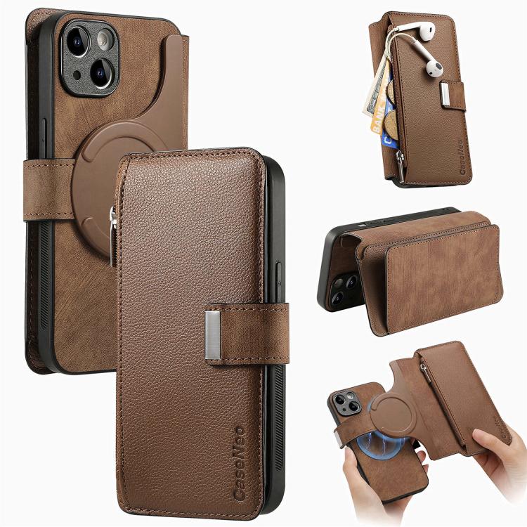CaseNeo MagSafe RFID Anti-theft Zipper Wallet Retro Leather Phone Case, For iPhone 16 Pro Max, For iPhone 16 Pro, For iPhone 16 Plus, For iPhone 16, For iPhone 14