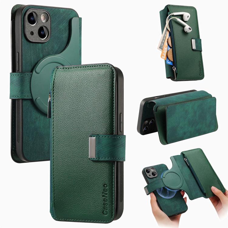 CaseNeo MagSafe RFID Anti-theft Zipper Wallet Retro Leather Phone Case, For iPhone 16 Pro Max, For iPhone 16 Pro, For iPhone 16 Plus, For iPhone 16, For iPhone 14