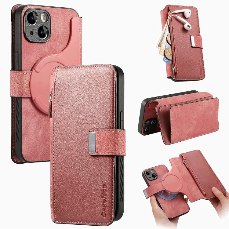 CaseNeo MagSafe RFID Anti-theft Zipper Wallet Retro Leather Phone Case, For iPhone 16 Pro Max, For iPhone 16 Pro, For iPhone 16 Plus, For iPhone 16, For iPhone 14