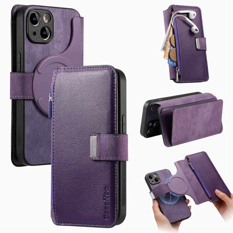 CaseNeo MagSafe RFID Anti-theft Zipper Wallet Retro Leather Phone Case, For iPhone 16 Pro Max, For iPhone 16 Pro, For iPhone 16 Plus, For iPhone 16, For iPhone 14