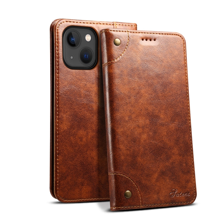 Suteni Baroque Calf Texture Buckle Wallet Leather Phone Case, For iPhone 15 Pro Max, For iPhone 15 Pro, For iPhone 15 Plus, For iPhone 15