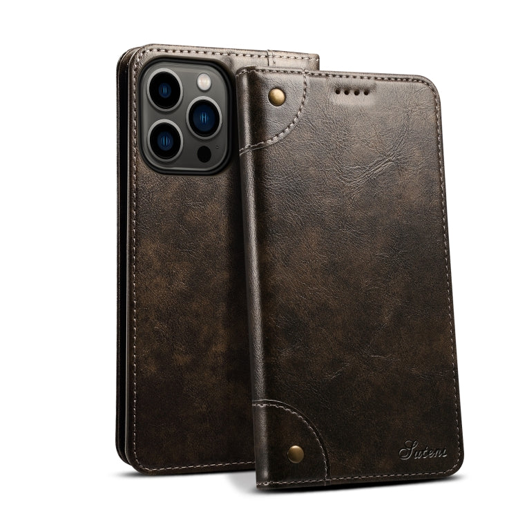 Suteni Baroque Calf Texture Buckle Wallet Leather Phone Case, For iPhone 15 Pro Max, For iPhone 15 Pro, For iPhone 15 Plus, For iPhone 15
