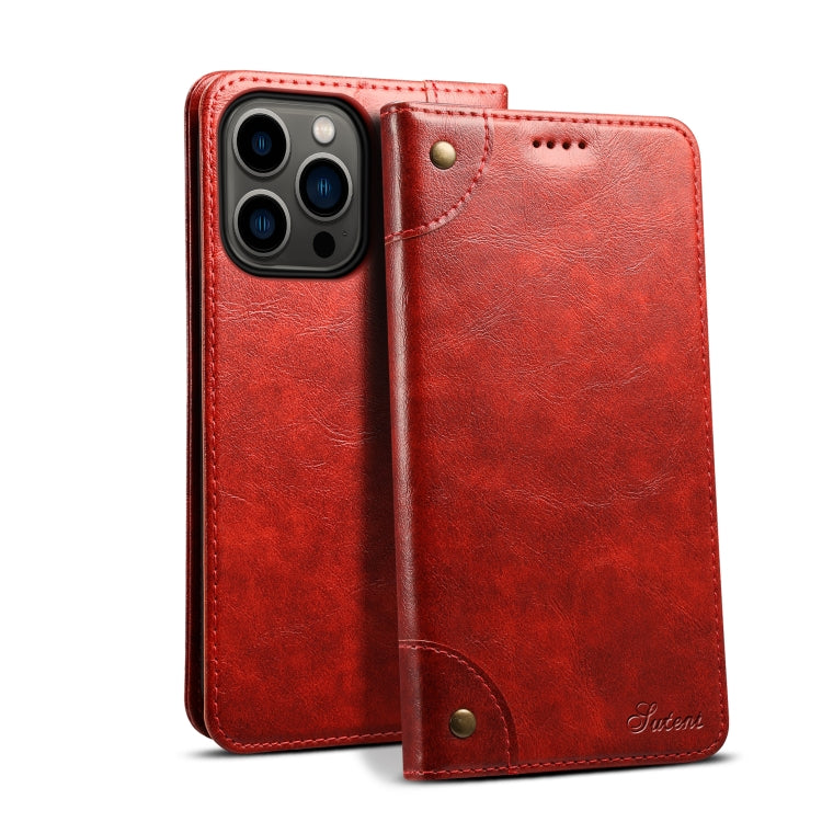 Suteni Baroque Calf Texture Buckle Wallet Leather Phone Case, For iPhone 15 Pro Max, For iPhone 15 Pro, For iPhone 15 Plus, For iPhone 15