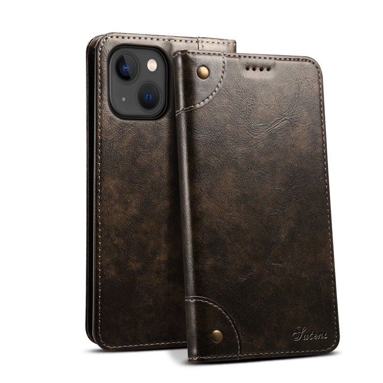Suteni Baroque Calf Texture Buckle Wallet Leather Phone Case, For iPhone 15 Pro Max, For iPhone 15 Pro, For iPhone 15 Plus, For iPhone 15