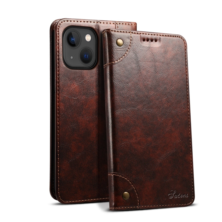 Suteni Baroque Calf Texture Buckle Wallet Leather Phone Case, For iPhone 15 Pro Max, For iPhone 15 Pro, For iPhone 15 Plus, For iPhone 15