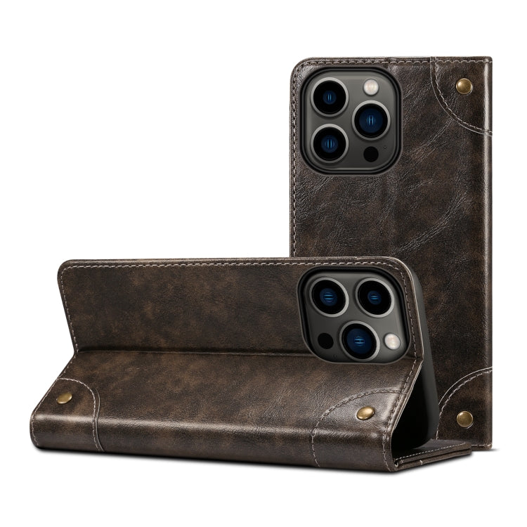 Suteni Baroque Calf Texture Buckle Wallet Leather Phone Case, For iPhone 15 Pro Max, For iPhone 15 Pro, For iPhone 15 Plus, For iPhone 15