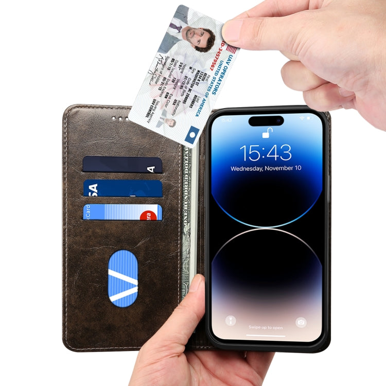 Suteni Baroque Calf Texture Buckle Wallet Leather Phone Case, For iPhone 15 Pro Max, For iPhone 15 Pro, For iPhone 15 Plus, For iPhone 15