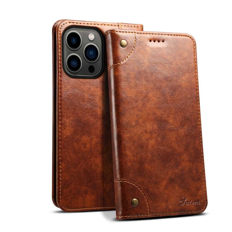 Suteni Baroque Calf Texture Buckle Wallet Leather Phone Case, For iPhone 15 Pro Max, For iPhone 15 Pro, For iPhone 15 Plus, For iPhone 15